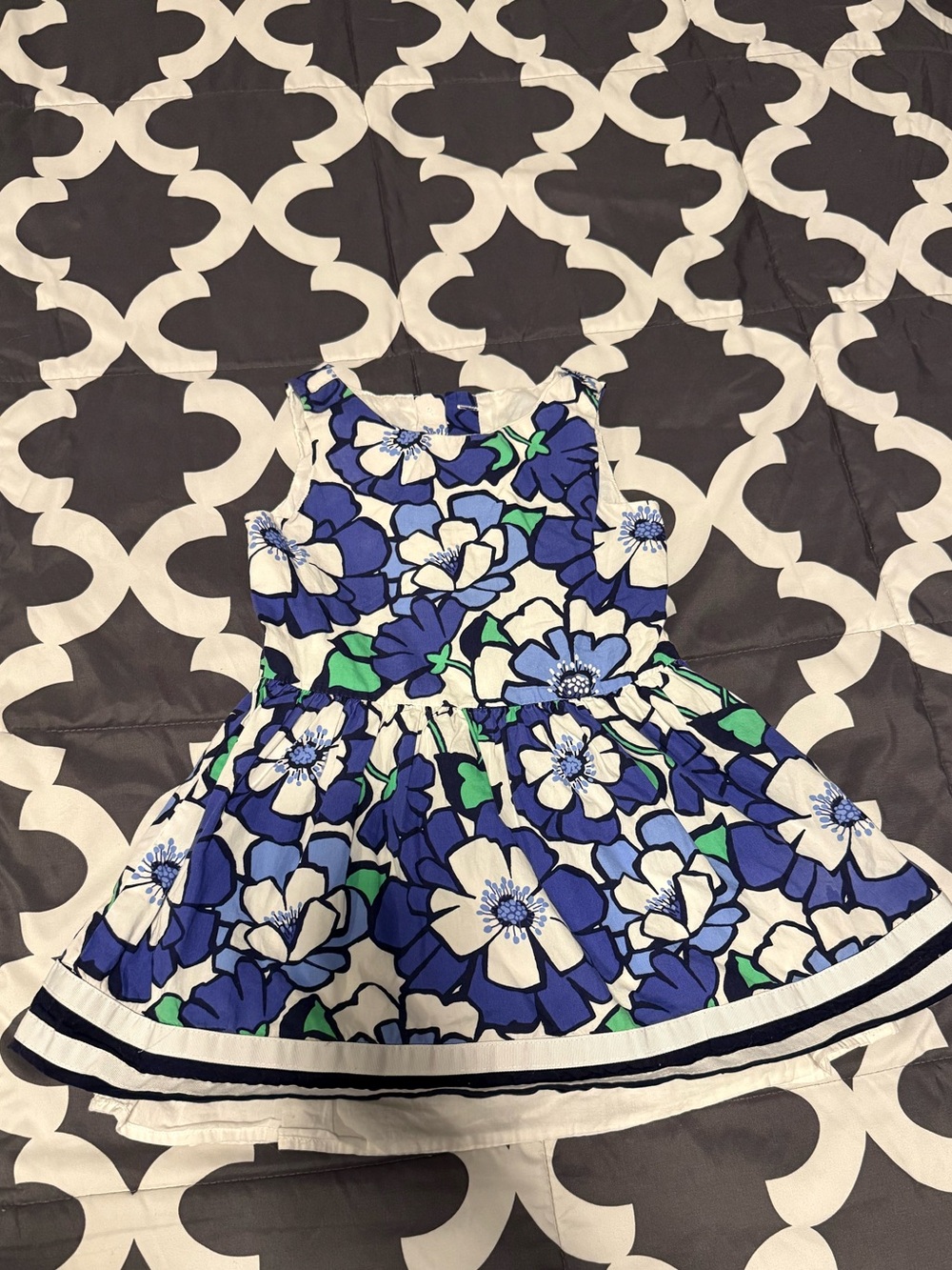 Gymboree Blue and White Floral Cotton Dress with Green Accents